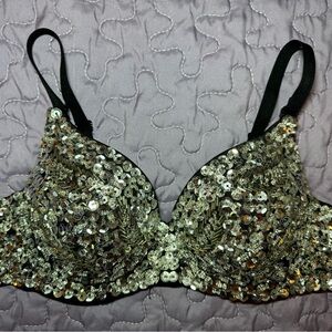 iheartraves Embellished Sequin Black Silver Bra Sz Small - Festival Rave Club